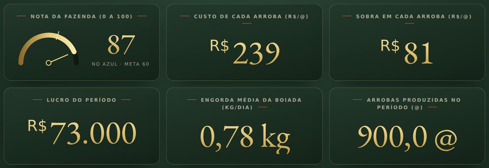 O Painel: a nota da fazenda, o custo e a sobra de cada arroba, num olhar