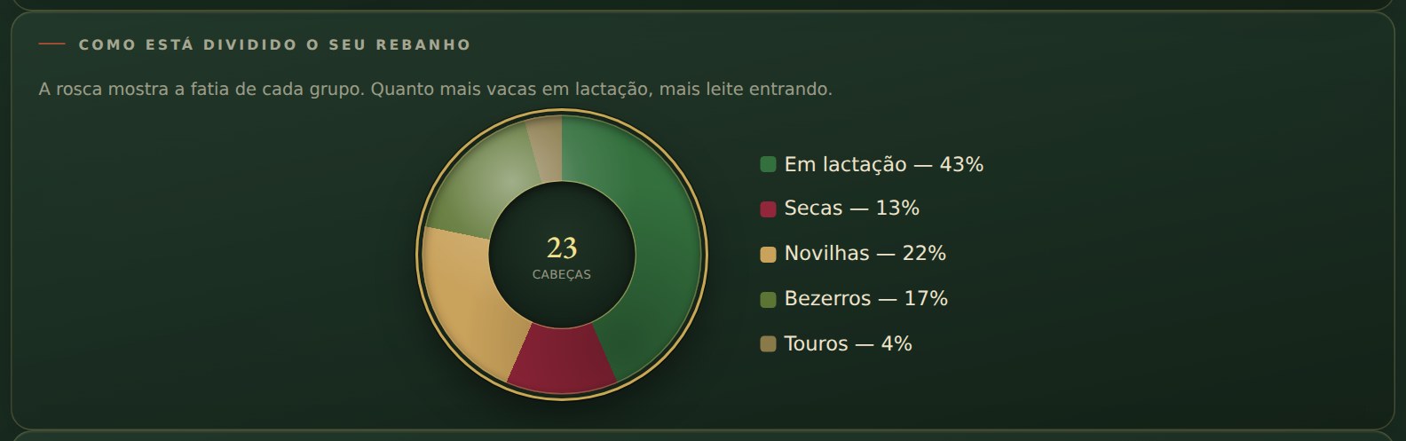 O rebanho dividido: em lactação, secas, novilhas, bezerros e touros